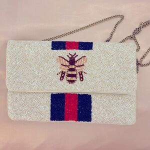 Beaded Striped Clutch/Crossbody Bag